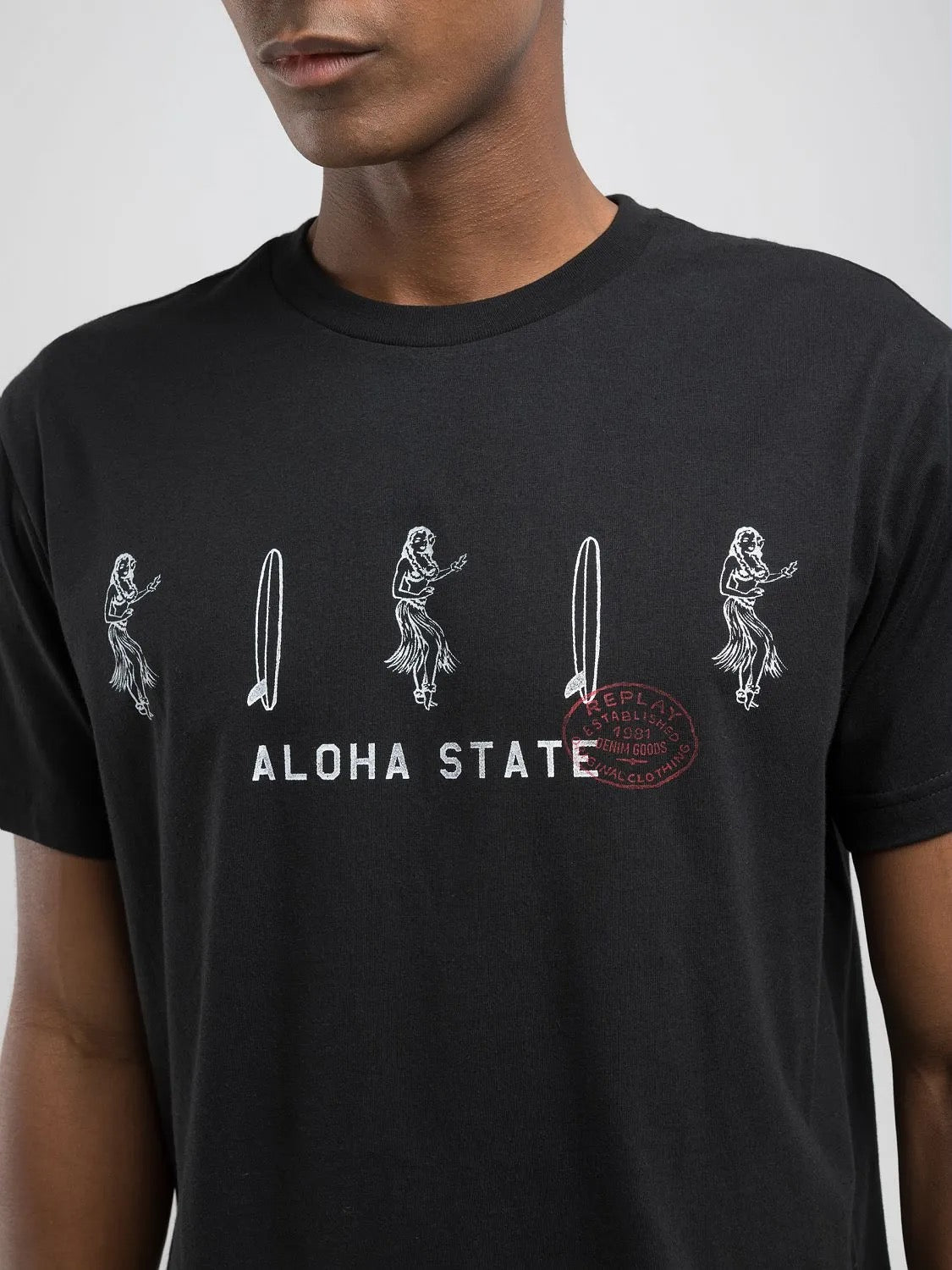 BLACK T-SHIRT WITH ALOHA STATE PRINT