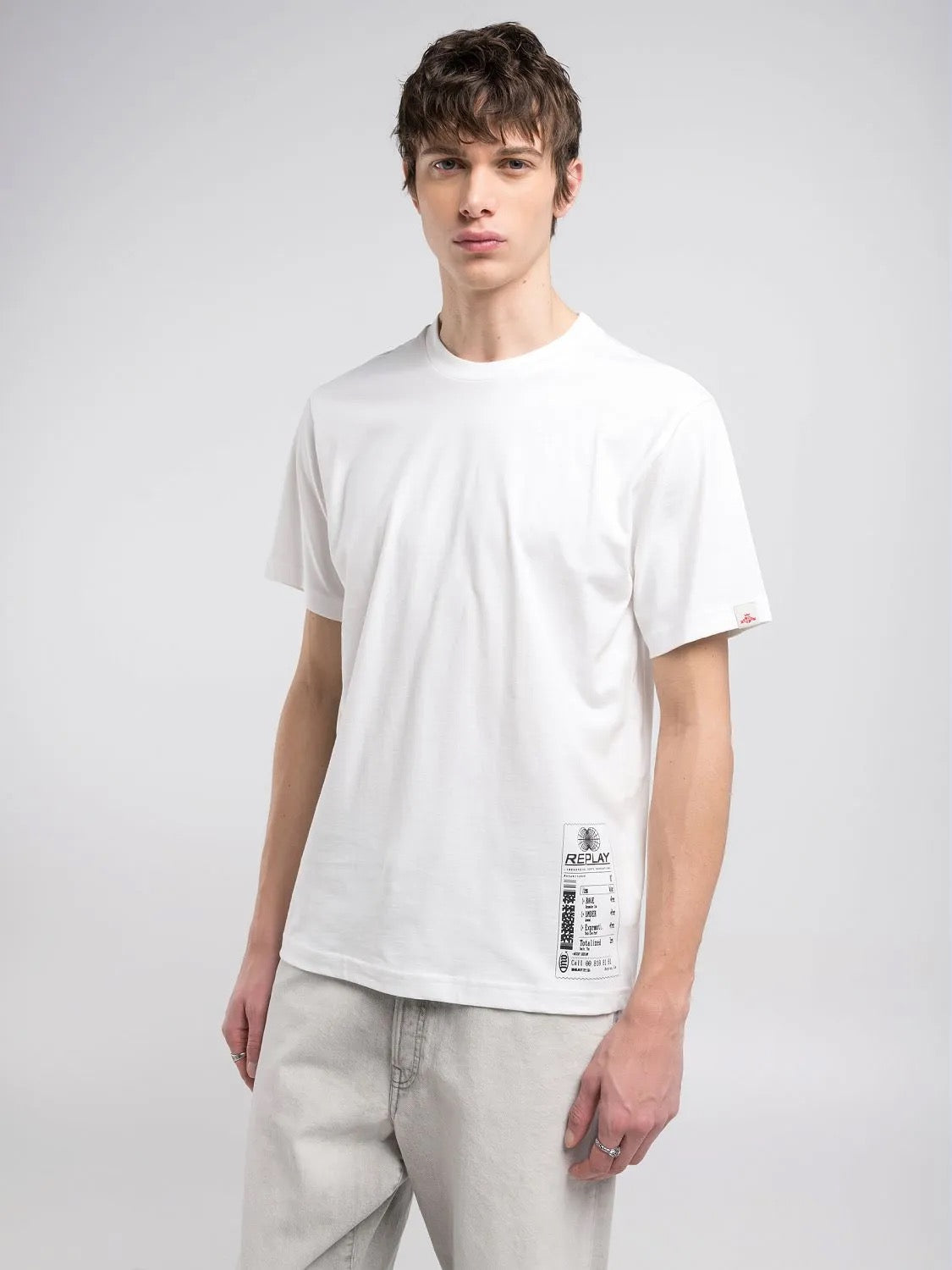 WHITE CREW-NECK T-SHIRT WITH RECEIPT PRINT