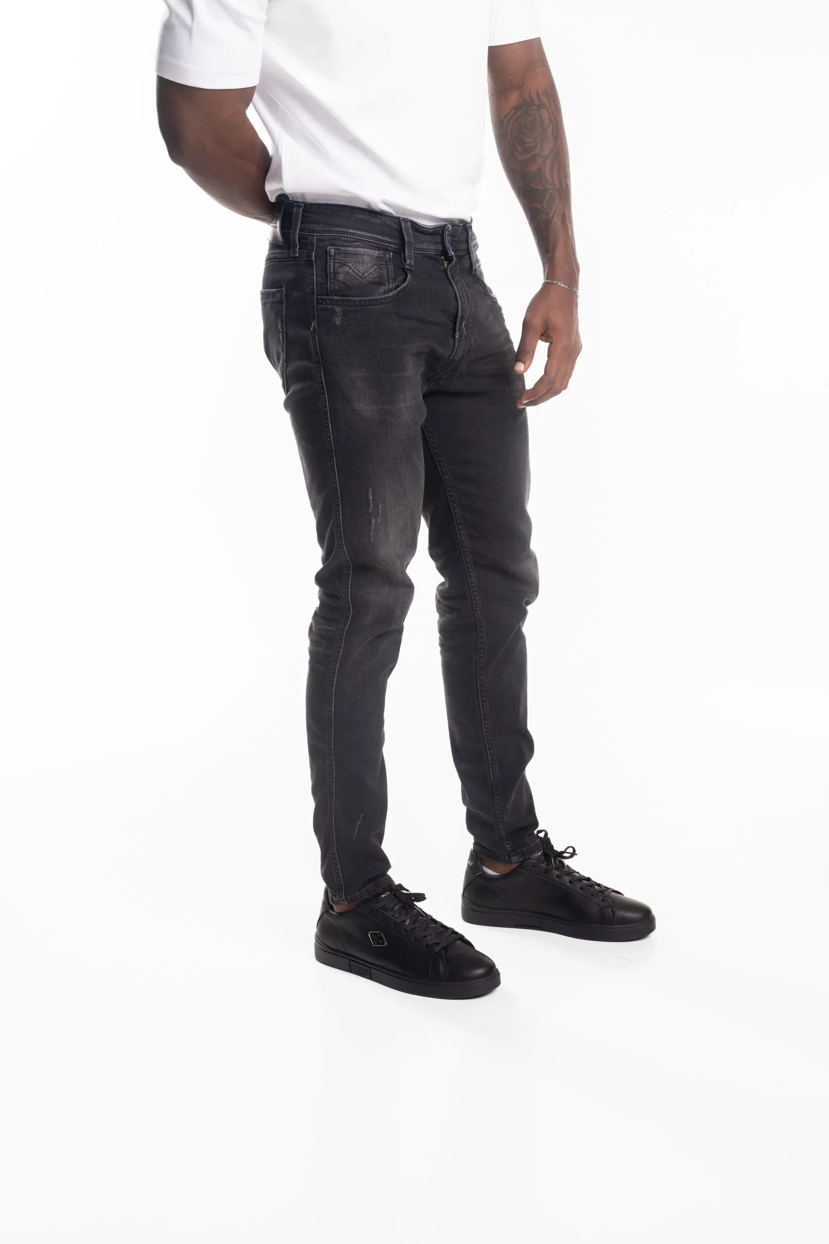 BLACK 10.5 OZ BLACK OD BLACK STRETCH DENIM SUPER SLIM BRONNY JEANS