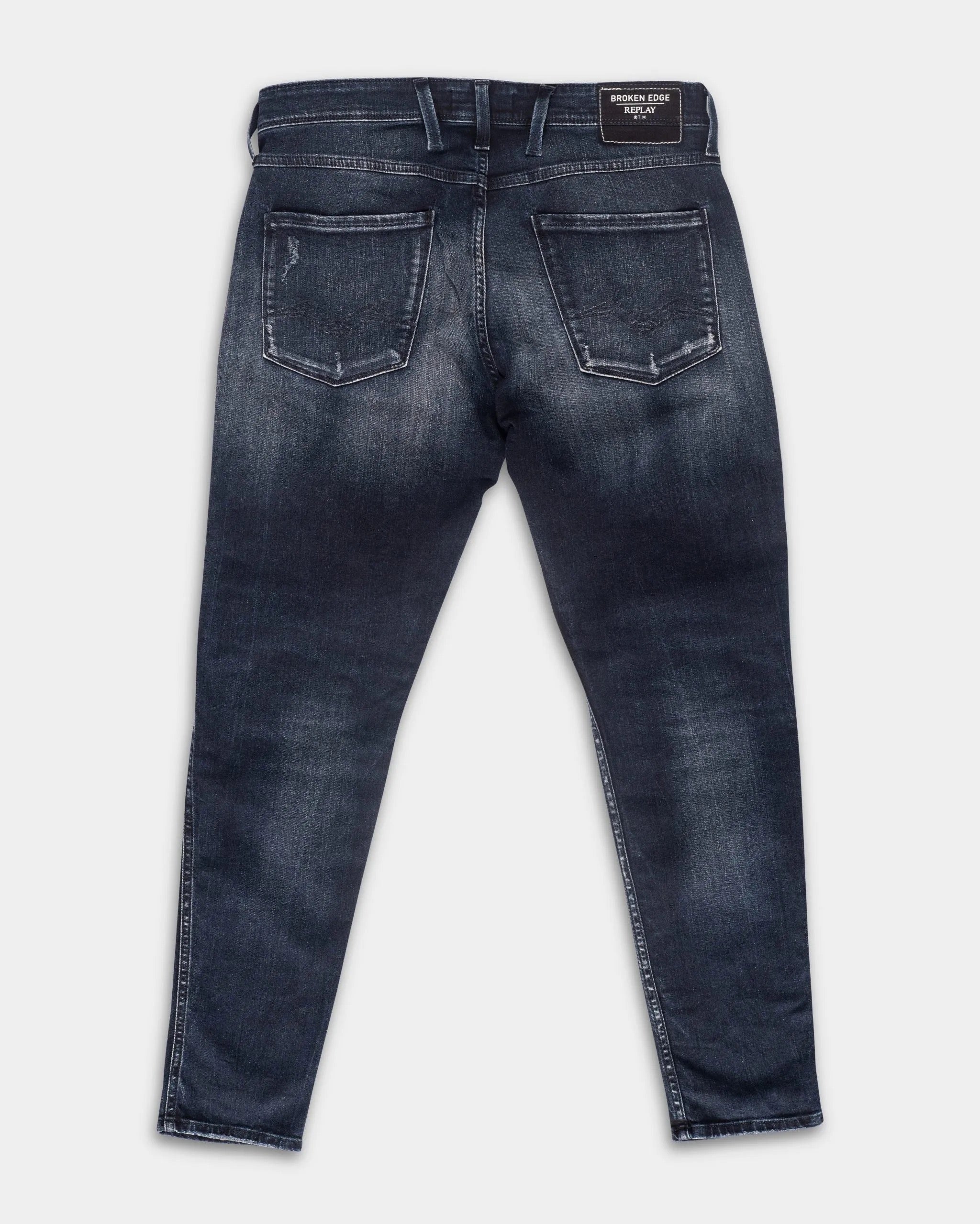 DARK BLUE RIPPED 10.5 OZ BLUE/BLACK STRETCH DENIM SUPER SLIM BRONNY JEANS