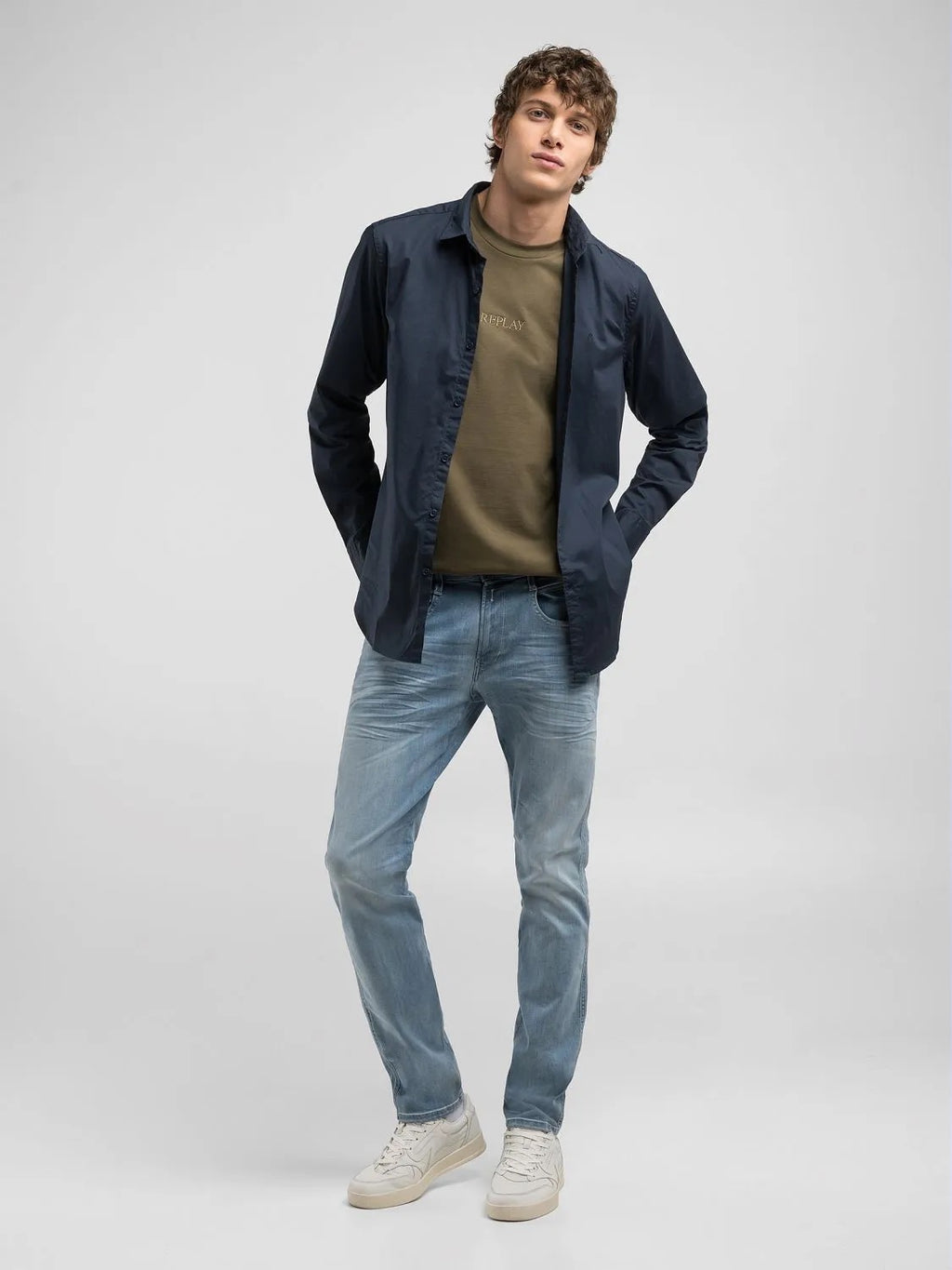 MEDIUM BLUE 11.5 OZ HYPERFLEX STRETCH DENIM SLIM ANBASS JEANS