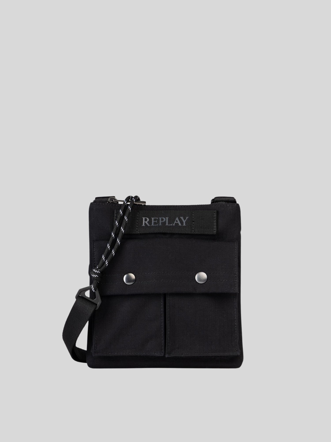 BLACK COTTON RIPSTOP CROSSBODY BAG