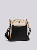 BLACK AND NUDE BUCKET BAG WITH LACES