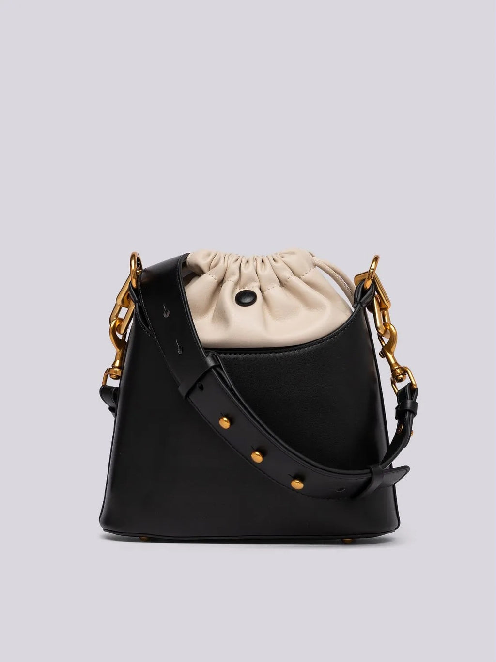 BLACK AND NUDE BUCKET BAG WITH LACES